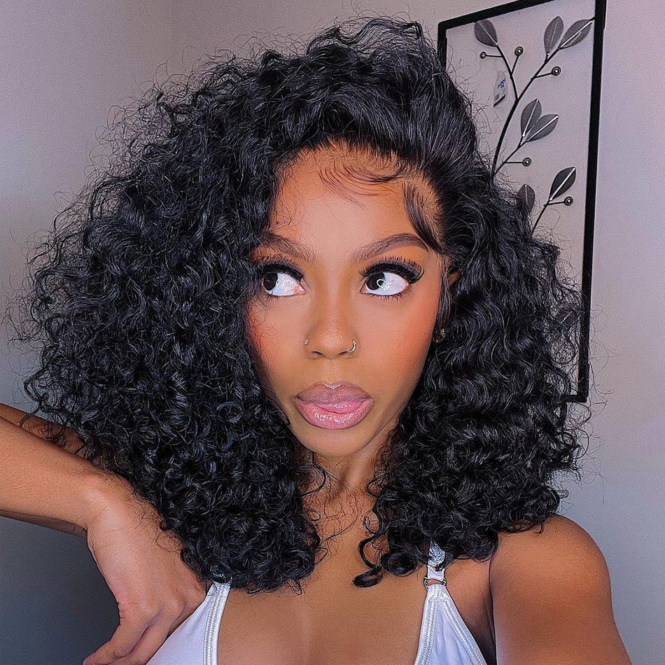 210% Density Transparent 13x6 Lace Front Curly Bob Human Hair Wigs