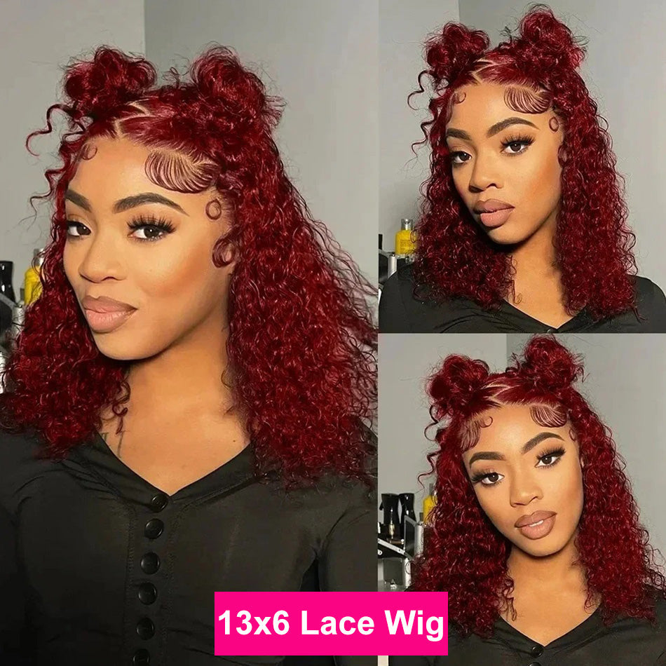 99J Colored Short BOB 13x6 Lace Front Wig 5x5 Glueless Ready To Go Human Hair Wig Jerry Curly