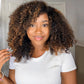 Natural Curly Highlight Brown Colored Seamless V-Part Wig