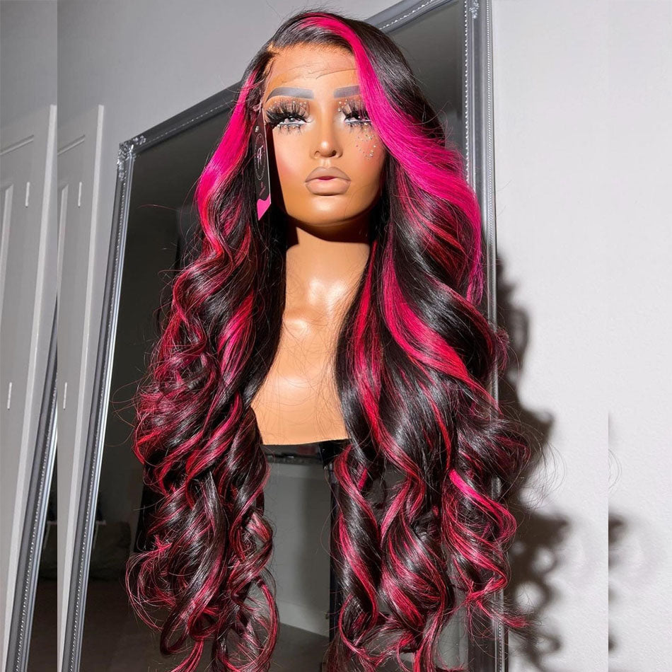 Highlight Pink Colored 13x6 Lace Front Human Hair Wigs Glueless Wigs