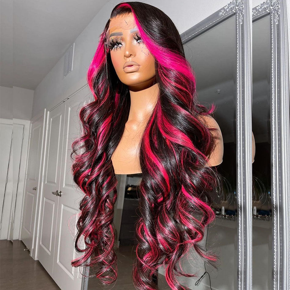 Highlight Pink Colored 13x6 Lace Front Human Hair Wigs Glueless Wigs