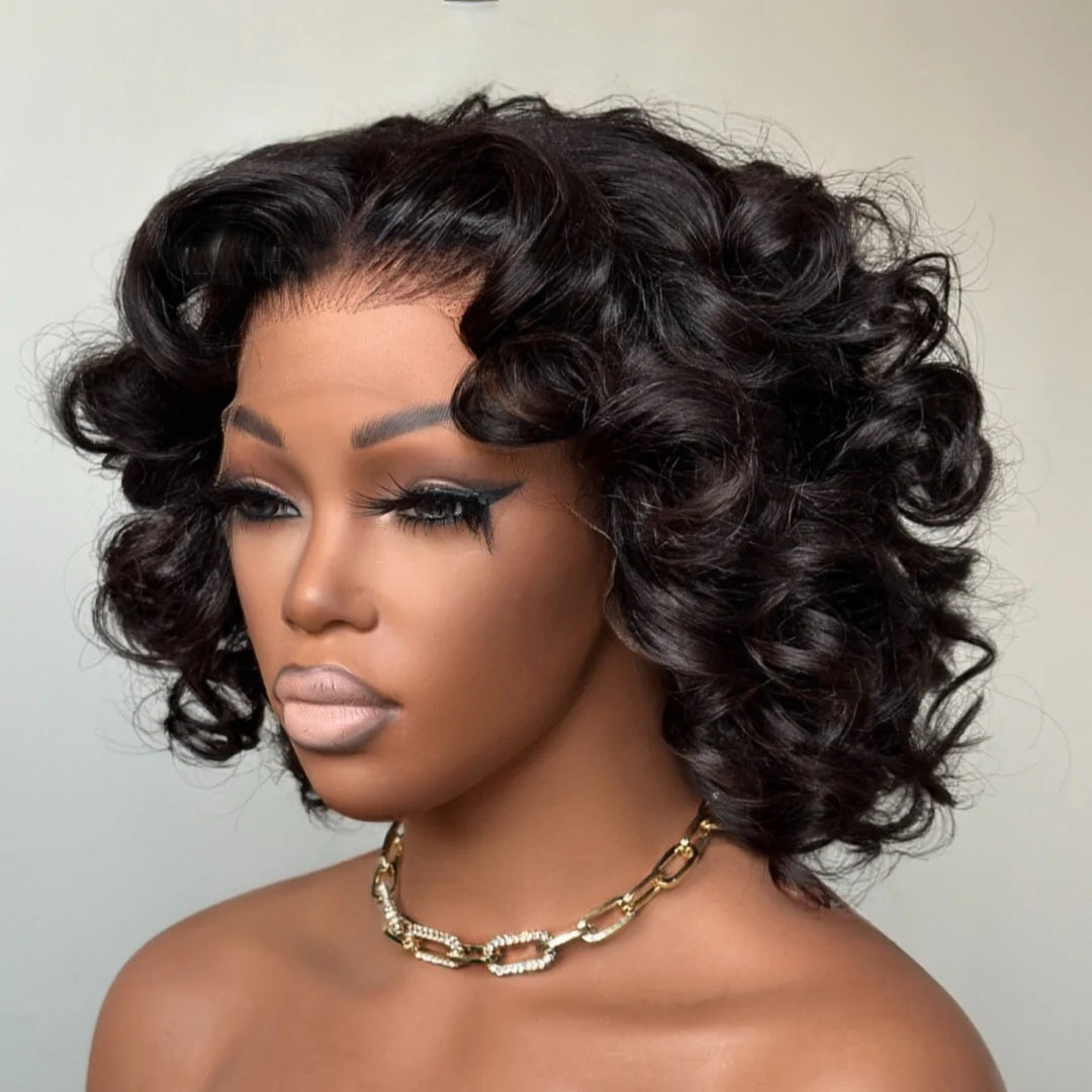 Bouncy Loose Wave Glueless Lace Human Hair Bob Wigs-004