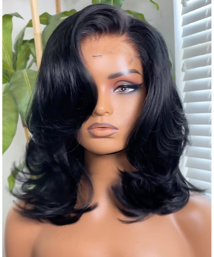 250% Density Elegant And Classy Side Part Inward Curl Layered Cut Design Glueless Lace Wig
