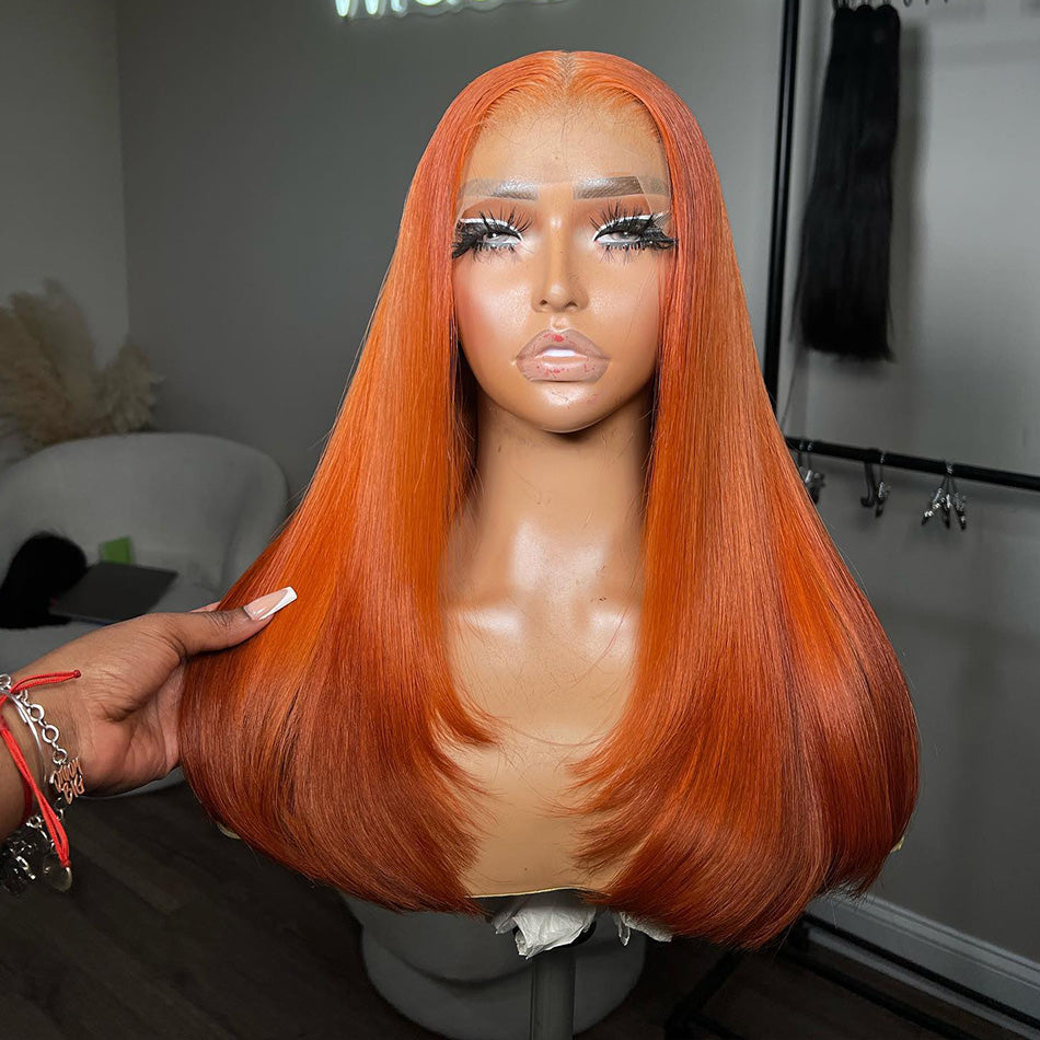 Hairstyle Works Orange Colored Elegant 13x6 Lace Front Wig 5x5 Glueless Lace Closure Ready To Wear Human Hair Wigs