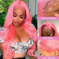 210% Density Customized Colored Pink Wigs Human Hair HD Transparent 13x6 Lace Front Wigs Brazilian Body Wave