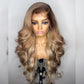 250% Density Professional Toned Brown Roots Milk Tea Blonde Colored 13x6 Transparent HD Lace Front Human Hair Wig