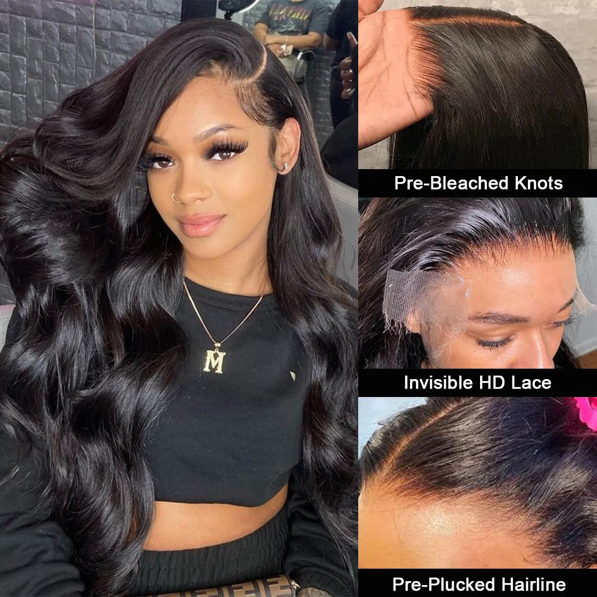 180% Density 5x5 13x4 Invisiable HD Full Lace Frontal Closure Body Wave Human Hair Wigs