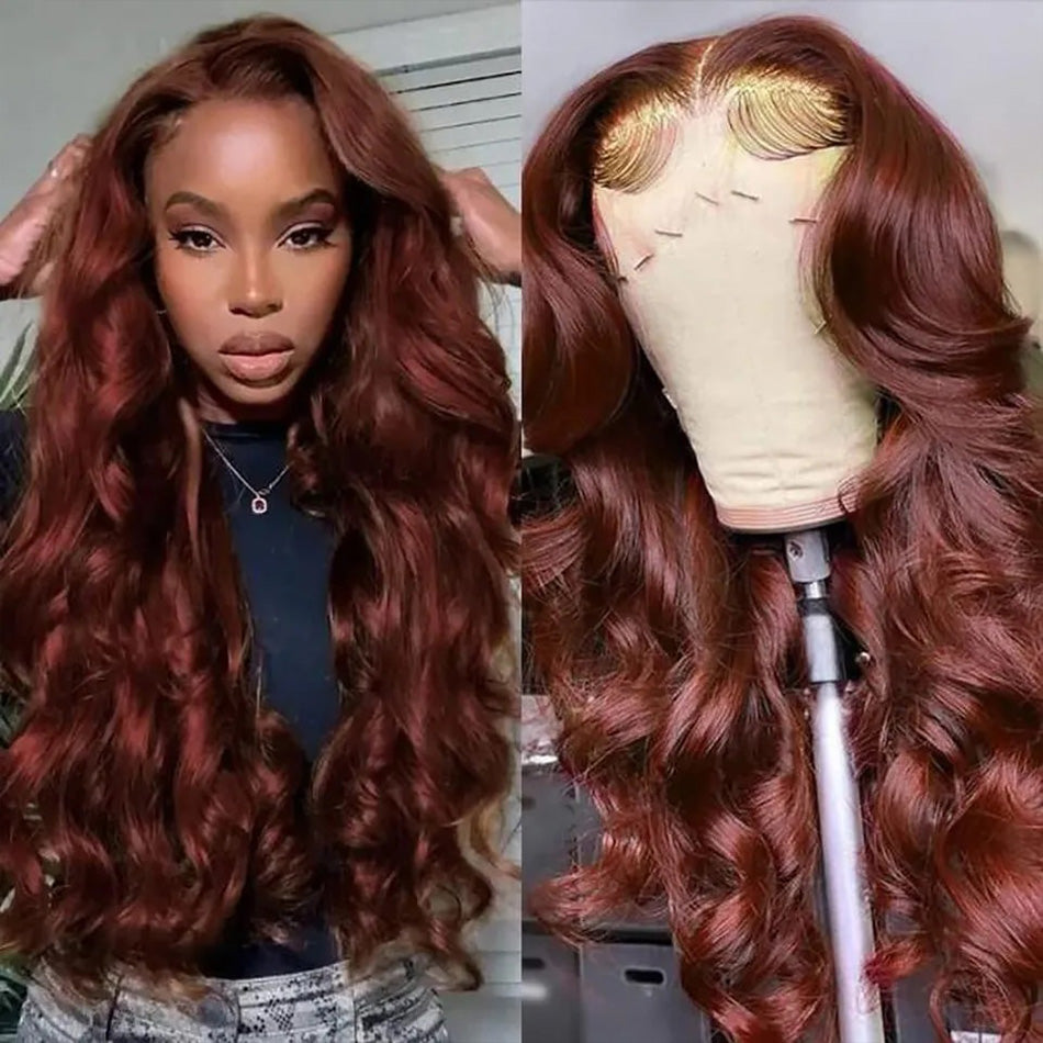 Reddish Brown Colored 13x6 Lace Front Closure Wig 5x5 Glueless Ready To Wear Human Hair Wig Body Wave