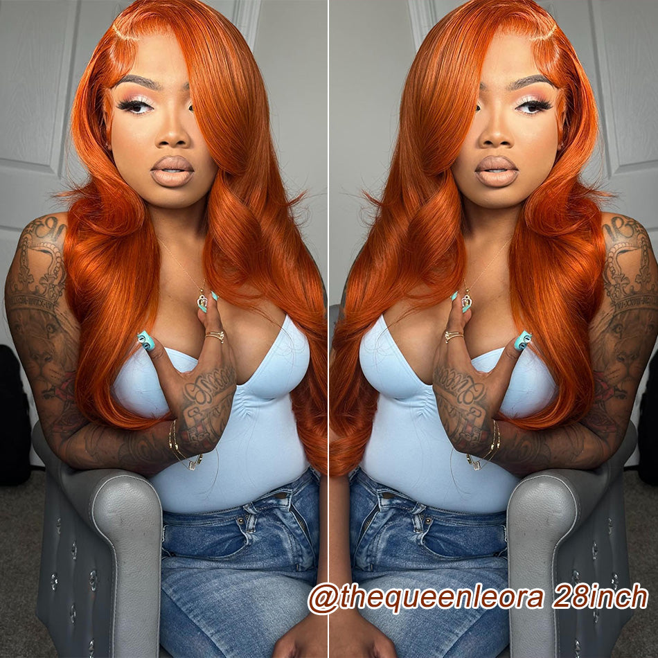 Ginger Orange Colored 13x6 Lace Front Closure Wig 5x5 Glueless Ready To Wear Human Hair Wig