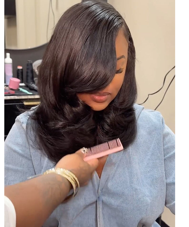 250% Density Elegant And Classy Side Part Inward Curl Layered Cut Design Glueless Lace Wig