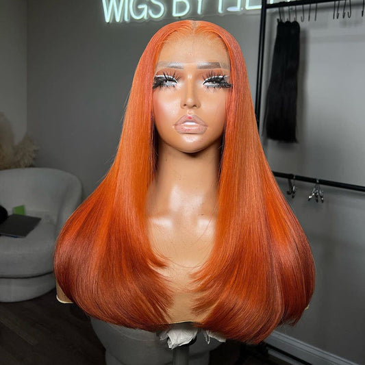 Hairstyle Works Orange Colored Elegant 13x6 Lace Front Wig 6x5 Glueless Lace Closure Ready To Wear Human Hair Wigs