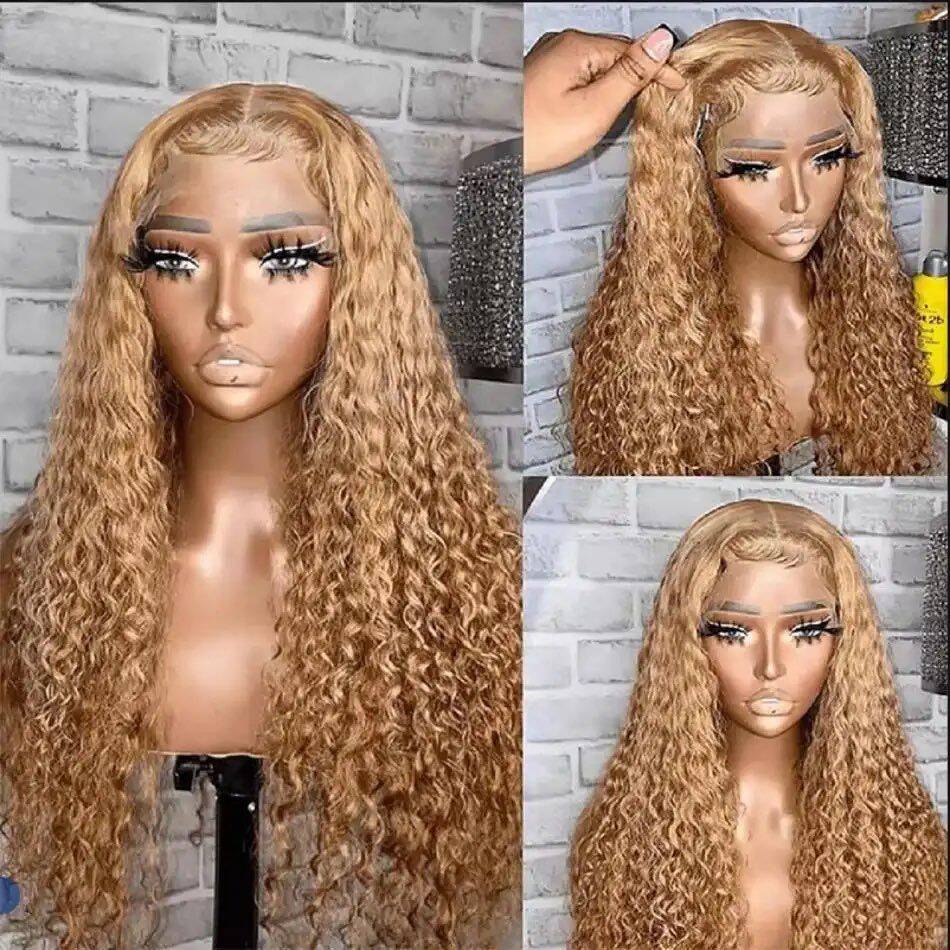 Honey Blonde Colored Lace Front Human Hair Wigs Glueless Wigs Water Wave