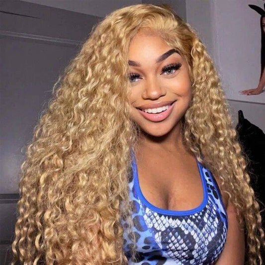 Honey Blonde Colored Lace Front Human Hair Wigs Glueless Wigs Water Wave