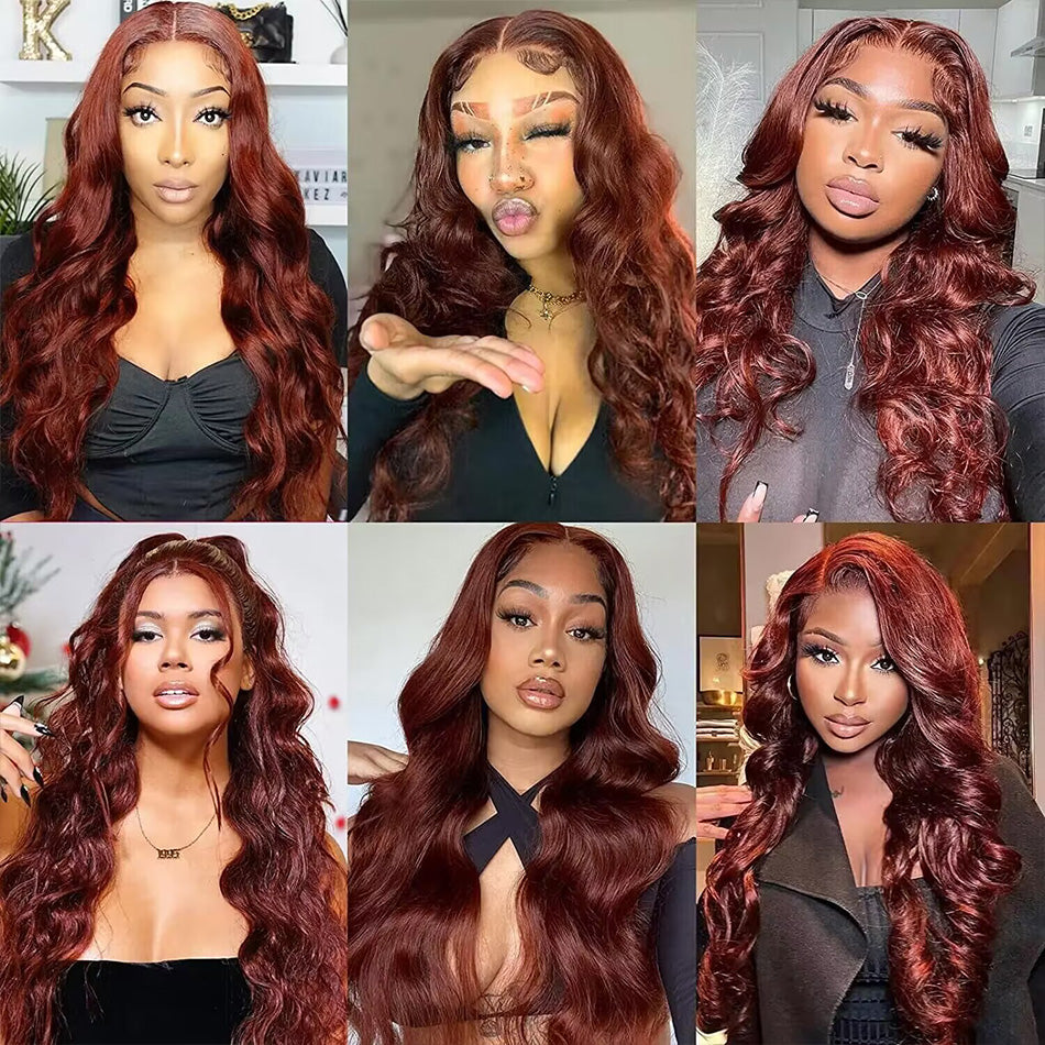 Reddish Brown Colored 13x6 Lace Front Closure Wig 5x5 Glueless Ready To Wear Human Hair Wig Body Wave