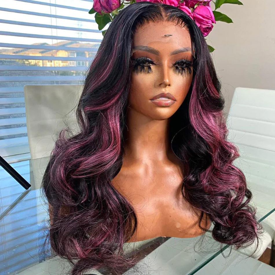 Balayage Purple With Black 13x6 Lace Front Closure Wig 5x5 Glueless Ready To Go Human Hair Wigs