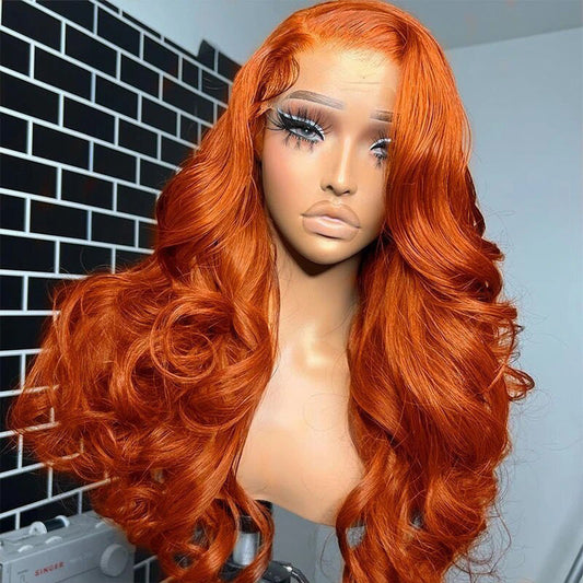 Ginger Orange Colored 13x6 Lace Front Closure Wig 5x5 Glueless Ready To Wear Human Hair Wig