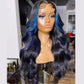 Hightlight Black With Blue 5x5 Glueless Lace Closure Ready To Go Wig  13x6 Lace Front Human Hair Wig