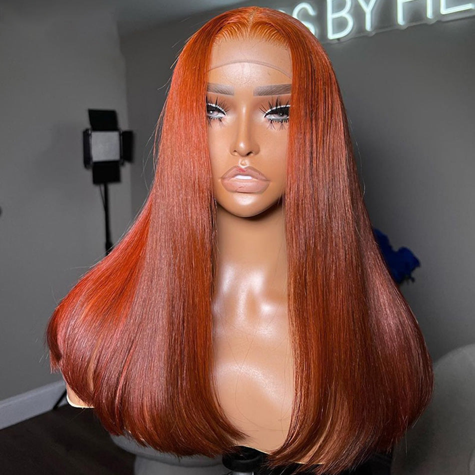 Hairstylist Works Reddish Orange Colored Pre Plucked Ready To Wear 6x5 Glueless Closure 13x6 Lace Front Human Hair Wigs