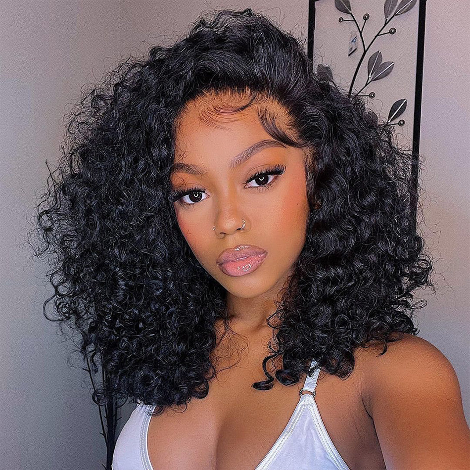210% Density Transparent 13x6 Lace Front Curly Bob Human Hair Wigs