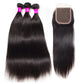 10A Straight Human Hair 3 Bundles With 5x5 Closure 100% Remy Human Hair