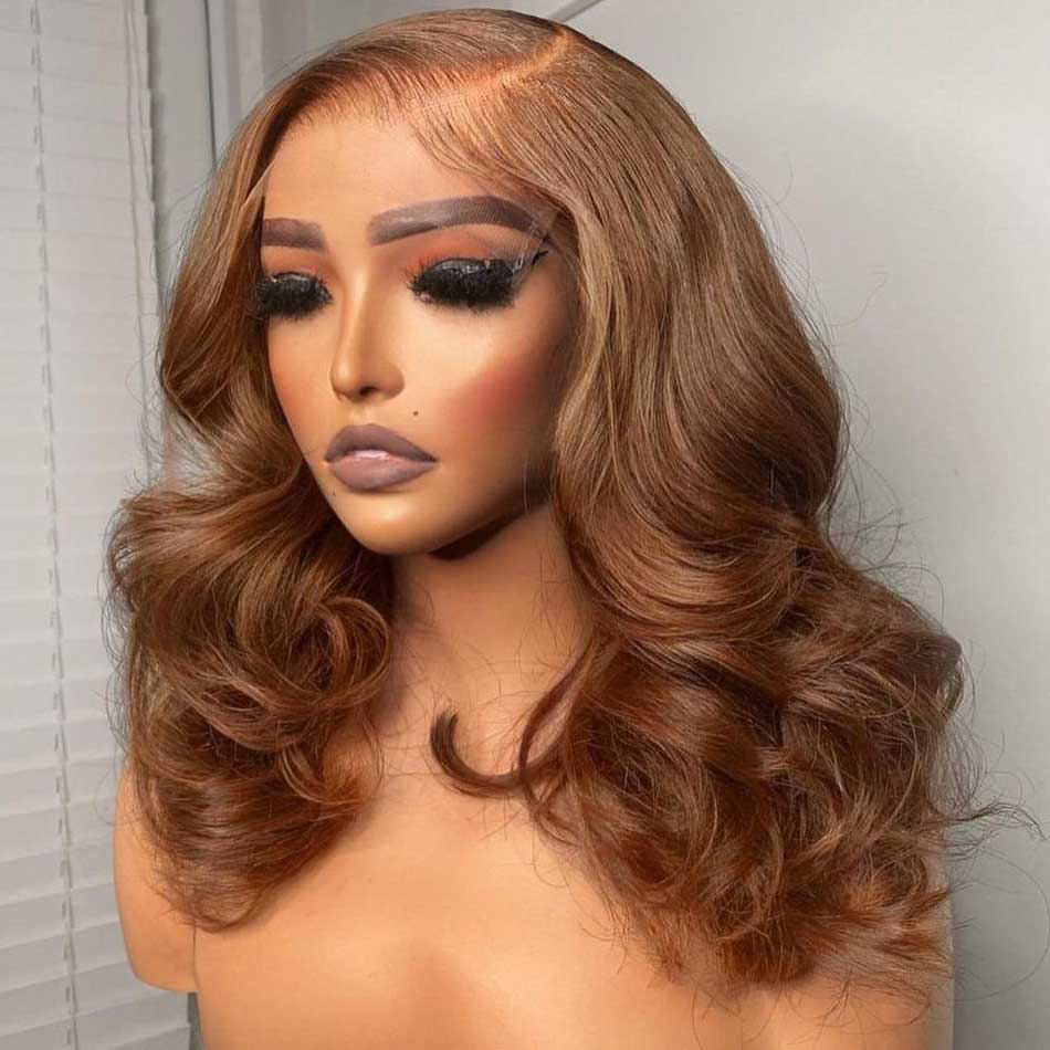 Hairstyle Works Elegant Short 180% Density Light Honey Brown Colored 13x6 Lace Front Human Hair Wigs