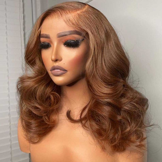 Hairstyle Works Elegant Short 180% Density Light Honey Brown Colored 13x6 Lace Front Human Hair Wigs
