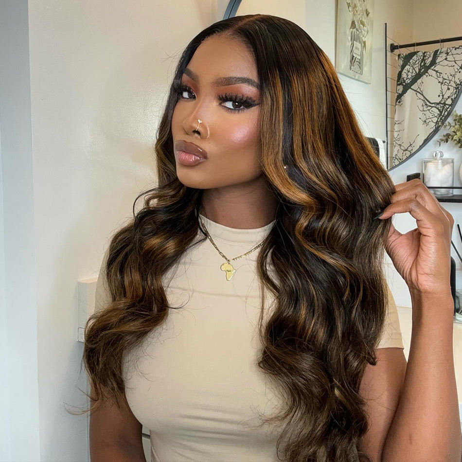 Highlight 1B/30# Colored 13x6 Lace Closure Front Wig 5x5 Glueless Ready To Go Human Hair Wig