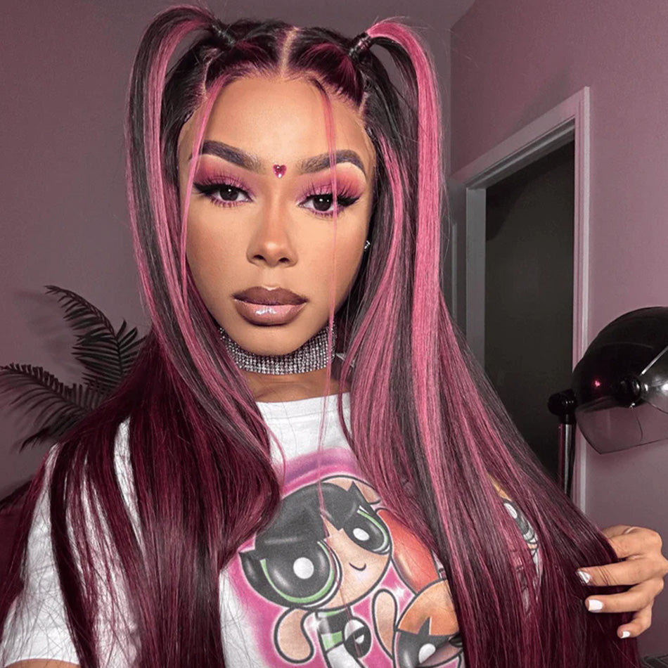 Balayage Purple With Black 13x6 Lace Front Closure Wig 5x5 Glueless Ready To Go Human Hair Wigs