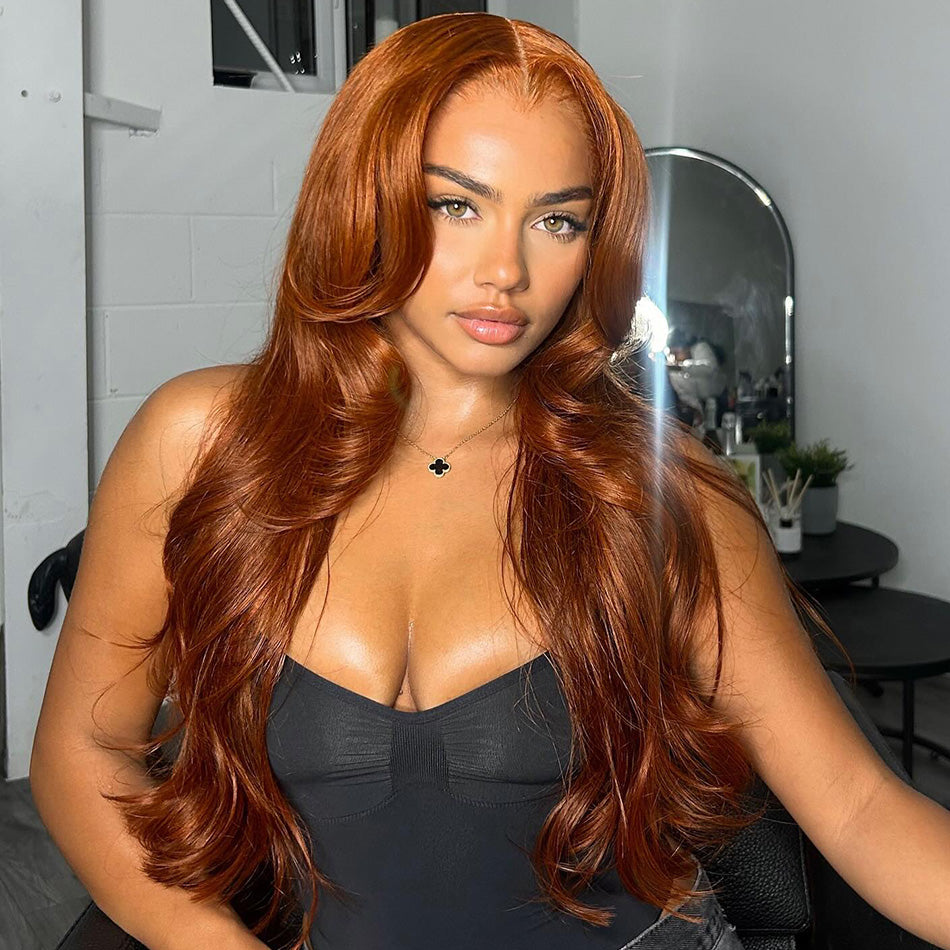 Copper Colored 13x6 Lace Closure Front Wig 5x5 Glueless Ready To Go Human Hair Wigs Body Wave