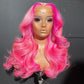 Customized Highlight Pink With Rose Red Colored 13x6 Lace Front Human Hair Wigs