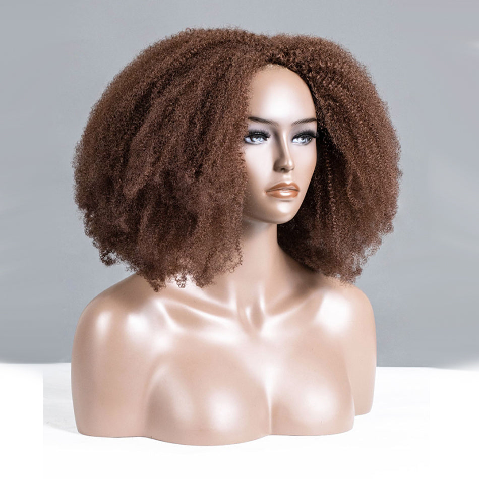 Coily Kinky Curly Brown Colored 3 In 1 Half Wig ( Can be weared in half wig / headband wig / ponytail )