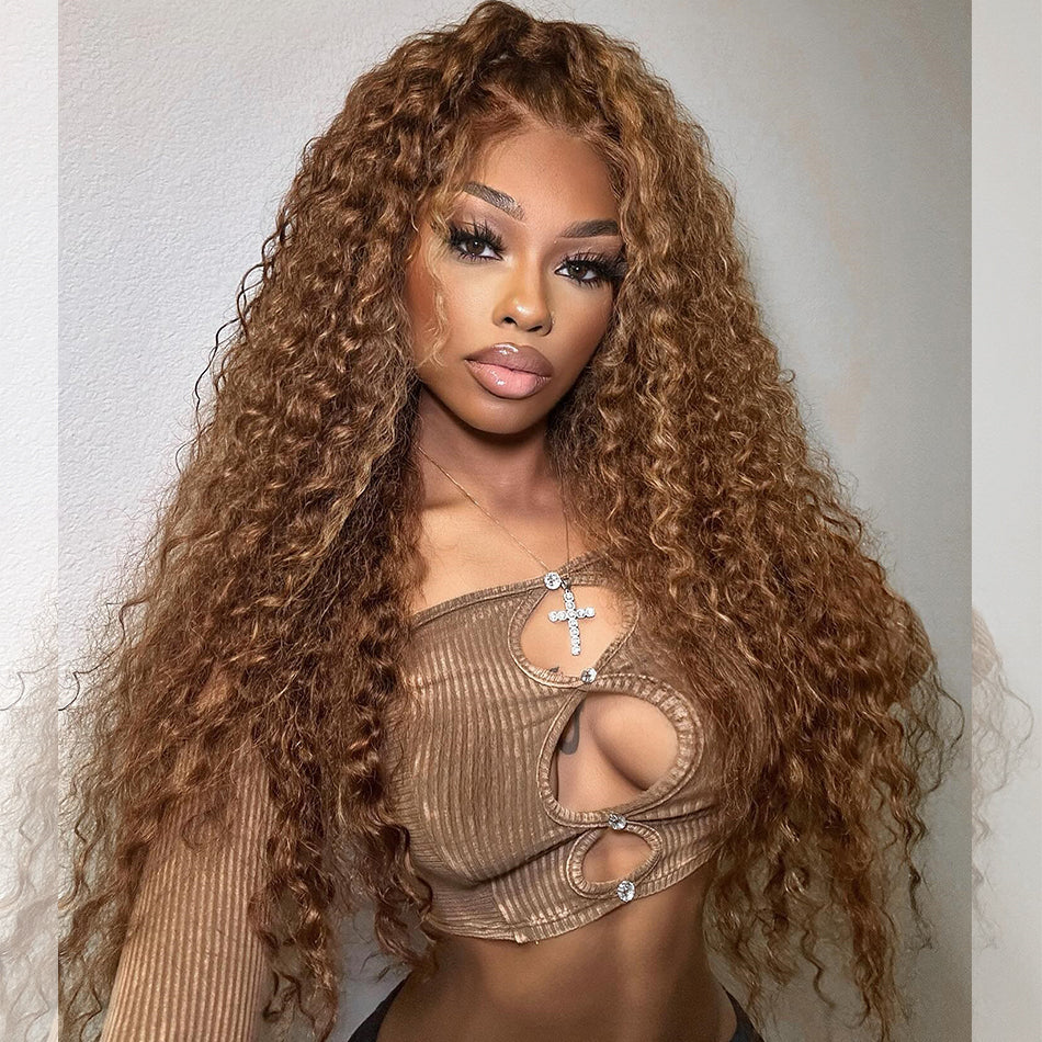 Premium 10A 210% Density Highlight Colored 13x6 Lace Front Curly 6x5 Glueless Put On And Go Human Hair Wigs