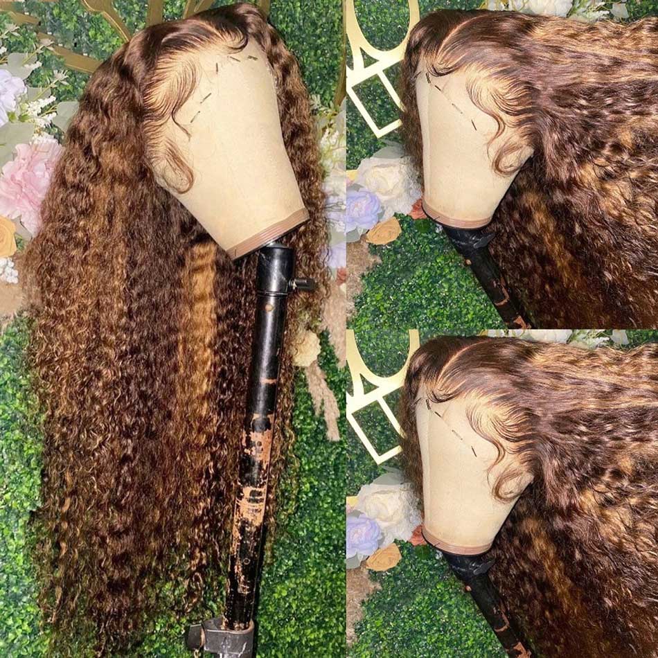 Highlight Colored 13x6 Lace Front Closure Curly 5x5 Glueless Put On And Go Human Hair Wigs