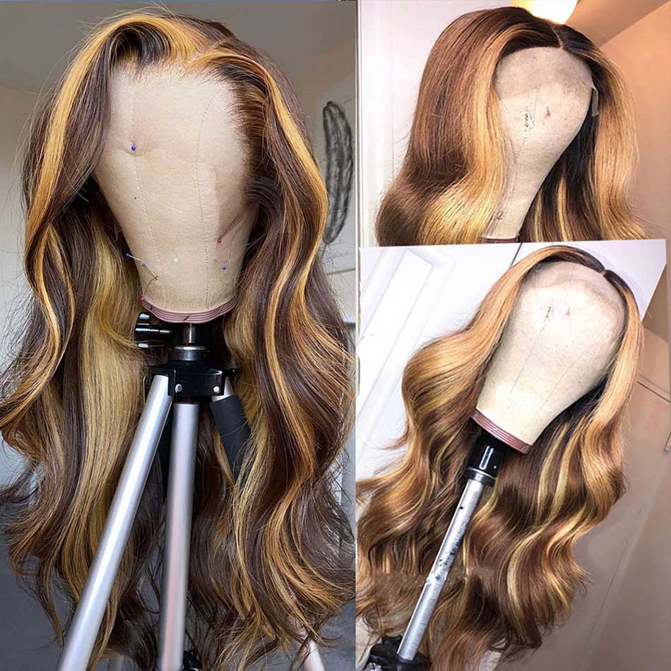 SUPER DEAL ! Blonde Highlight Colored 13x6 Transparent Lace Front Human Hair Wigs