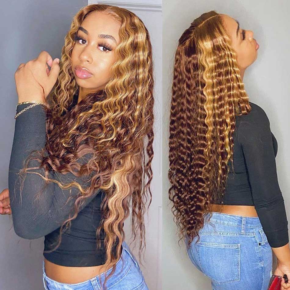 Highlight #4/27 Human Hair Deep Wave Wig - 5x5 13x6 Lace Wig, Glueless Ready-to-Wear