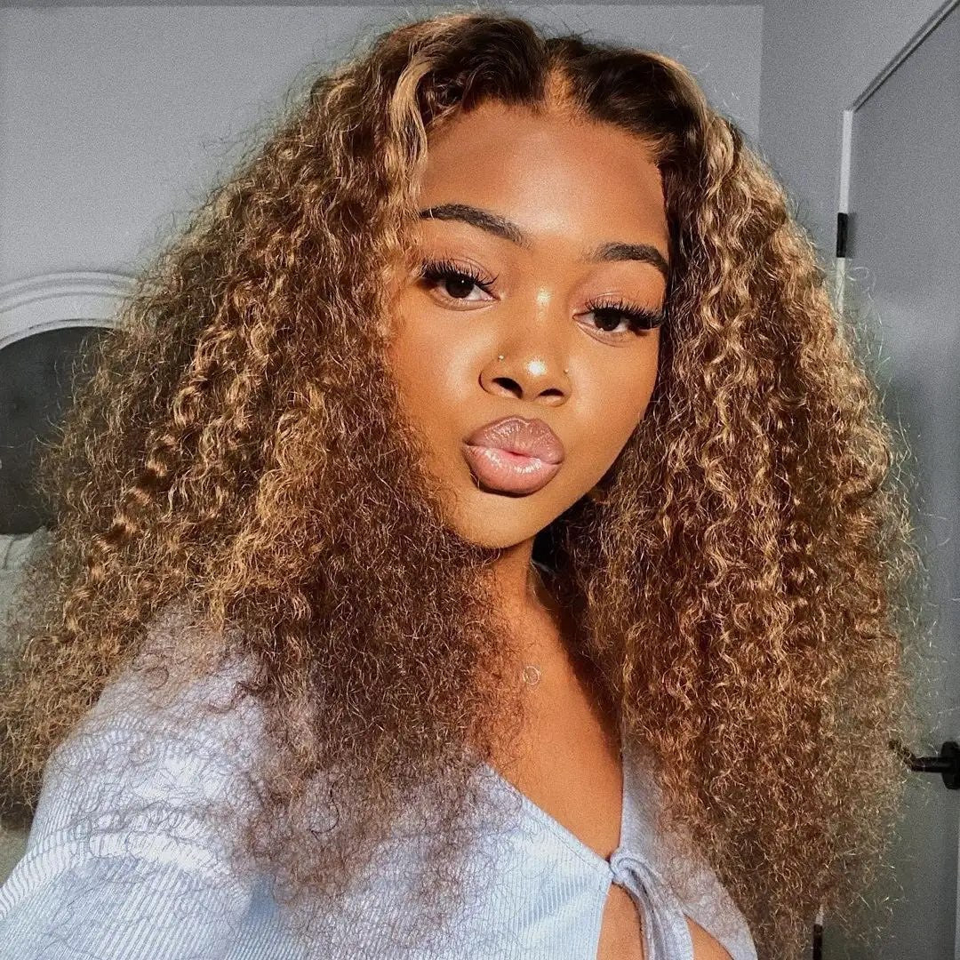 Highlight Colored 13x6 Lace Front Closure Curly 5x5 Glueless Put On And Go Human Hair Wigs