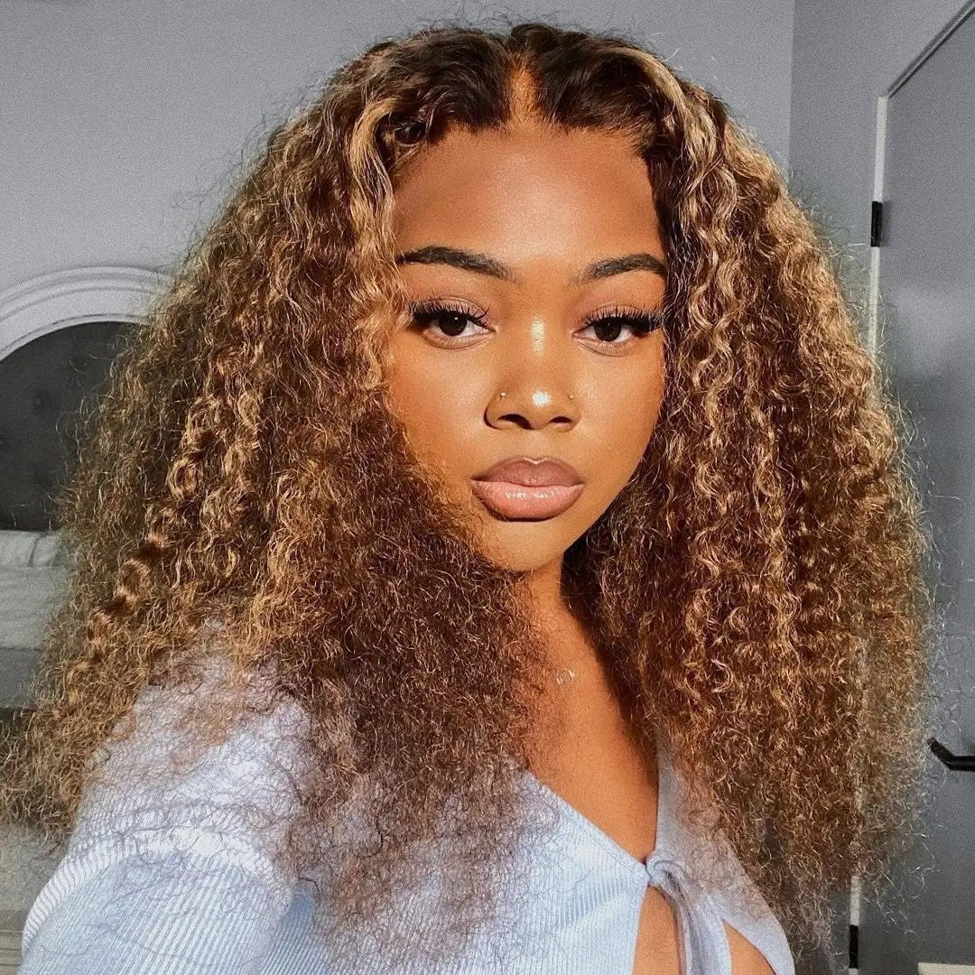 Highlight Colored 13x6 Lace Front Closure Curly 5x5 Glueless Put On And Go Human Hair Wigs