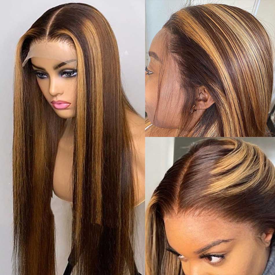 10A 4/27# Highlight Colored Straight 13x6 Lace Front Human Hair Wigs