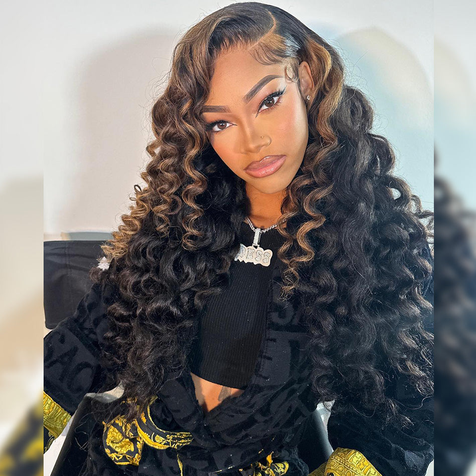 Highlight Stunk Stripe Colored 13x6 Lace Front Closure Wig 5x5 Glueless Ready To Go Human Hair Wigs Brazilian Loose Deep