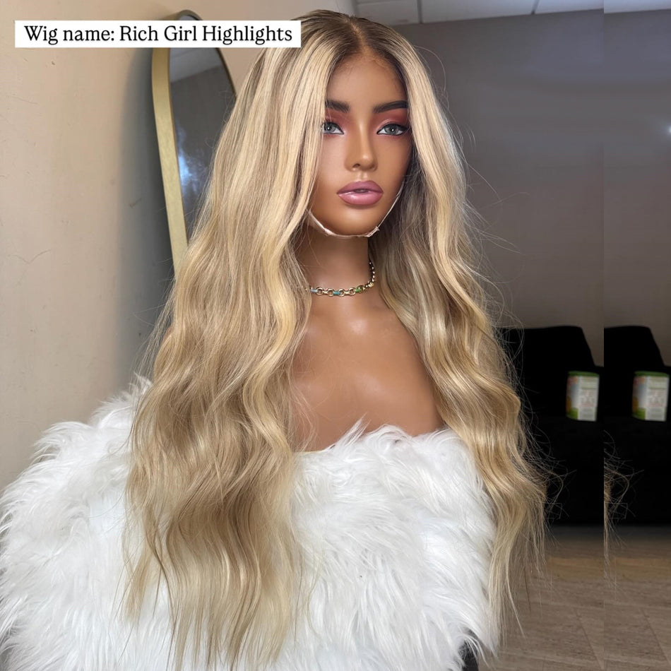 250% Density Classic Balayage Blonde And Brown 13x6 Lace Front Human Hair Wigs