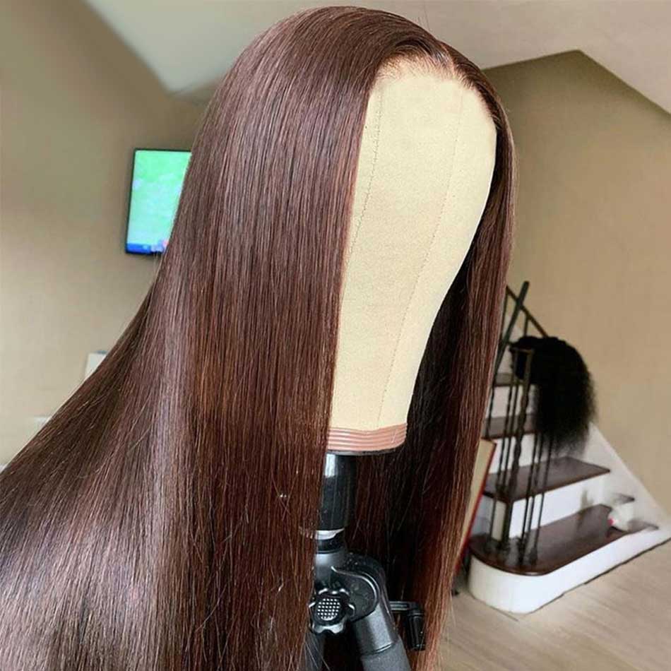 Premium 10A 210% Density Undetectable HD Lace Chocolate Brown Colored Human Hair Wigs Straight