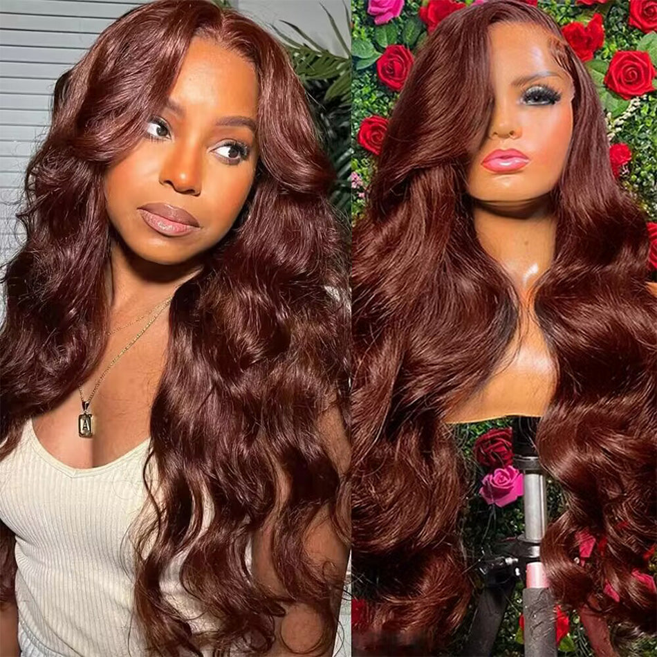 Reddish Brown Colored 13x6 Lace Front Closure Wig 5x5 Glueless Ready To Wear Human Hair Wig Body Wave