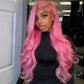 210% Density Special Customized Rose Pink Colored HD Transparent 13x6 Lace Front Human Hair Wigs