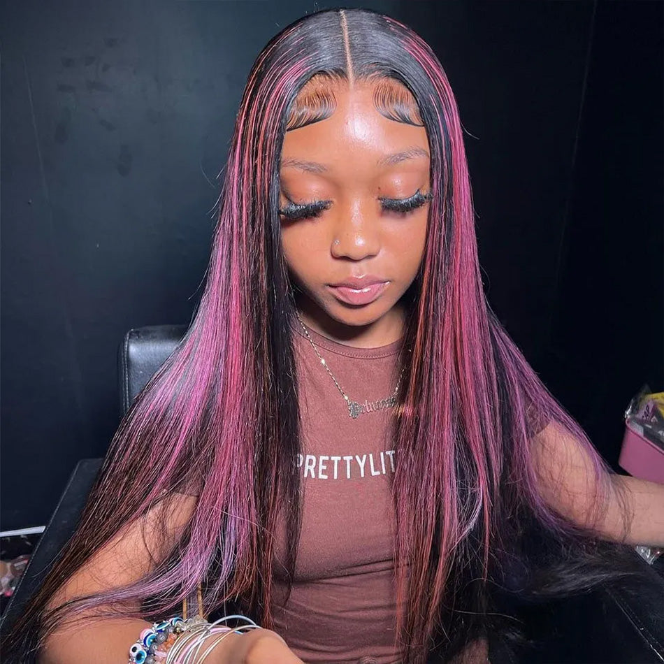 Balayage Purple With Black 13x6 Lace Front Closure Wig 5x5 Glueless Ready To Go Human Hair Wigs