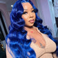 210% Density Klein Blue Colored 13x6 HD Transparent Lace Front Human Hair Wigs