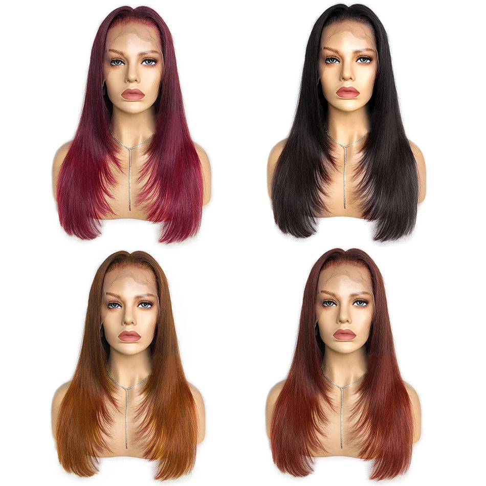 4 Colors Available Layered Cut Human Hair Wigs Straight Elegant Hairstyle