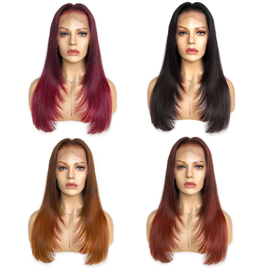 4 Colors Available Layered Cut Human Hair Wigs Straight Elegant Hairstyle