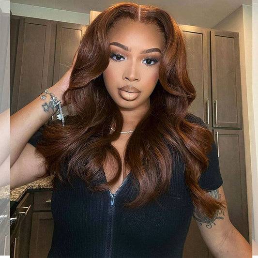 210% Density Brown Colored Human Hair Lace Wigs Elegant Length