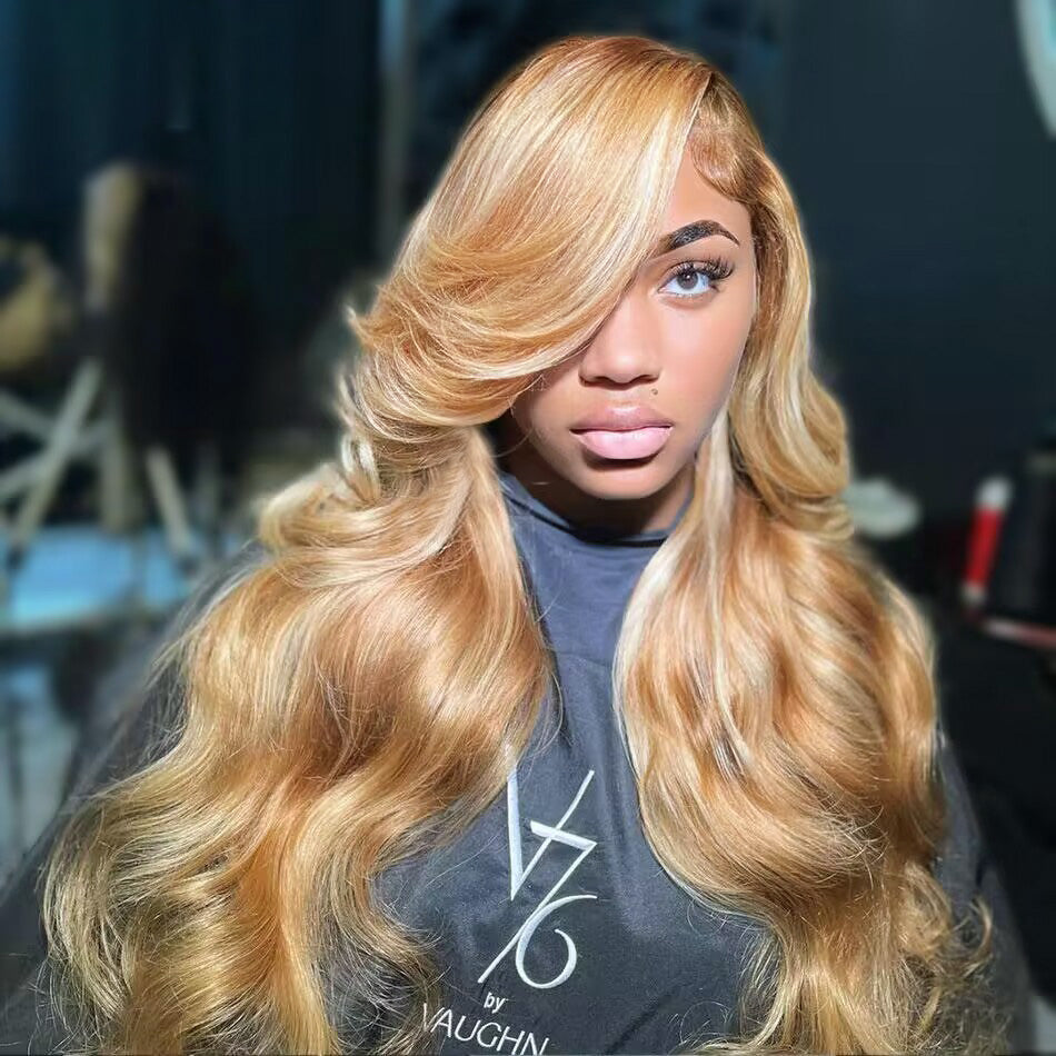 Balayage Ginger Blonde Colored HD Transparent 13x6 Lace Front Straight Human Hair Wigs