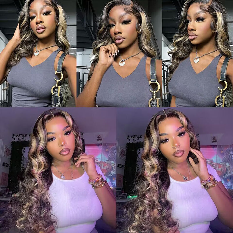 Premium 10A Highlight 1B/27# Colored Invisiable Undetectable HD 5x5 13x4 Full Lace Frontal Closure Human Hair Wig